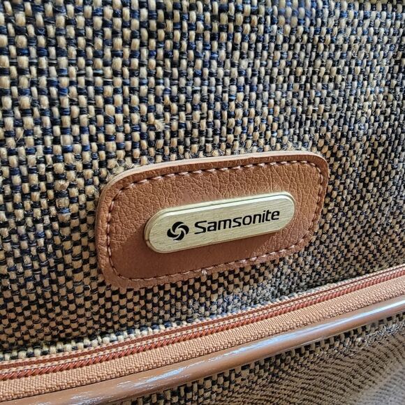 Samsonite Vintage Travel Bag Luggage Corduroy Leather Made in Korea Brown Tan - Picture 8 of 12